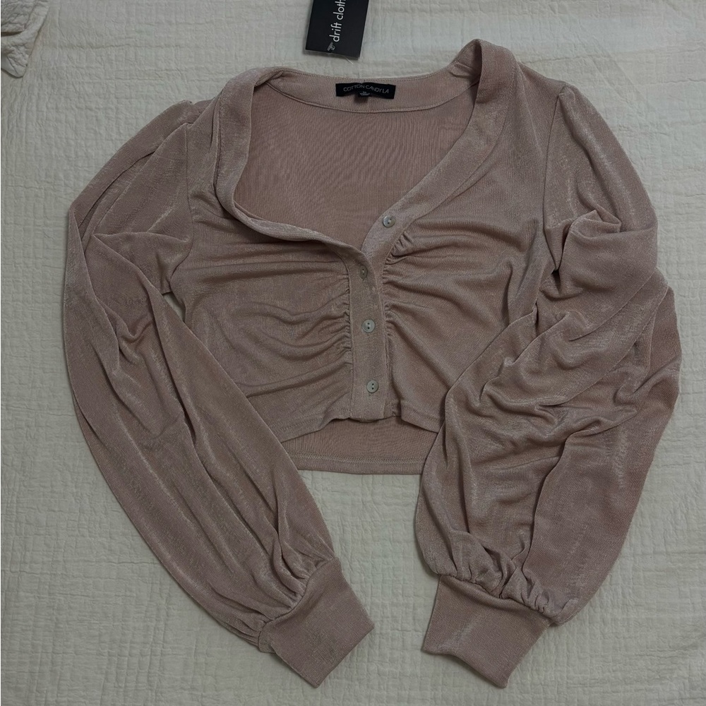 Cotton Candy LA Silky Blush Button-Up Crop Top